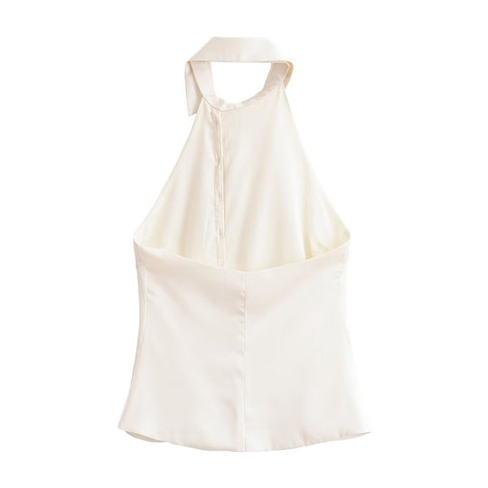 Damen Halterneck Bluse mit eleganter Knopfleiste EB