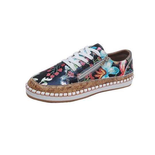 Damen florale Plateausneaker mit Korkplateau, seitlichem Reißverschluss und gepolstertem Komfortfußbett EB