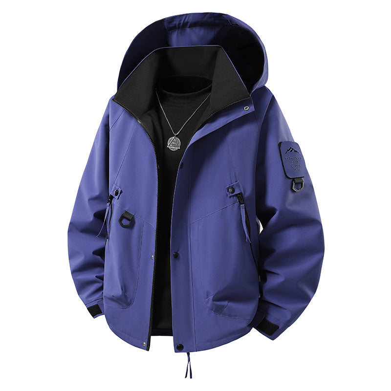 Herren wind- und wasserdichte Softshell-Outdoorjacke mit verstaubarer Kapuze, Utility-Taschen und verstellbaren Bündchen EB