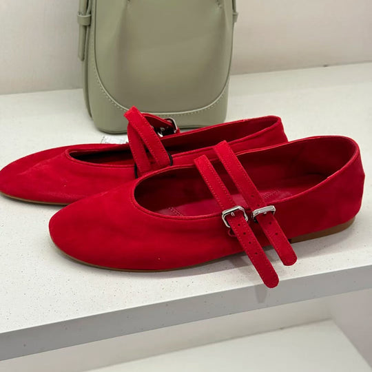 Damen Ballerinas aus hochwertigem Wildleder mit verstellbaren Riemen EB