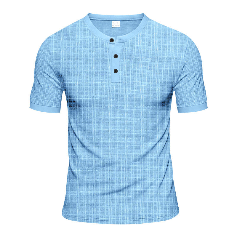 Herren modisches Kurzarmshirt mit Knopfleiste und strukturiertem Muster EB