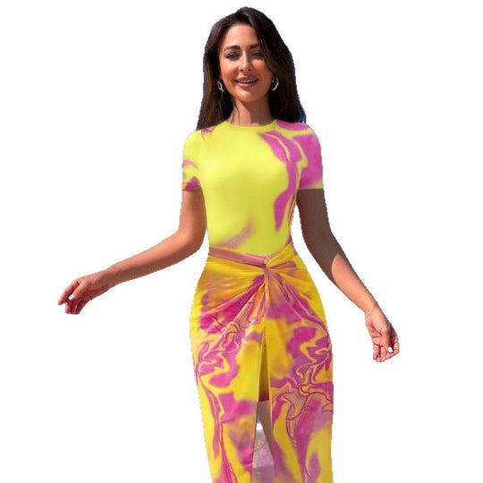 Damen modisches Strandkleid mit verknoteter Taille EB
