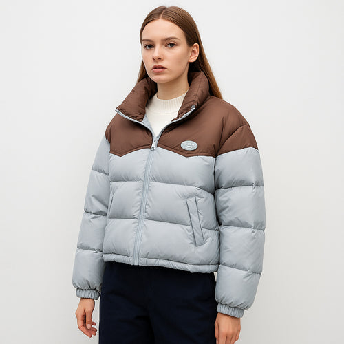 Damen modische kurz geschnittene Steppjacke mit hohem Kragen und praktischem Reißverschluss EB