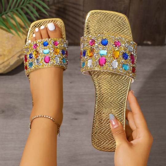 Damen Glitzernde Slides mit Perlenbesatz und luxuriösem Design EB