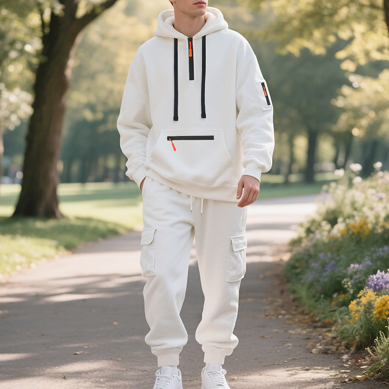 Herren nan Urbaner Cargo-Jogginganzug mit Kapuzenhoodie und Reißverschlusstaschen EB