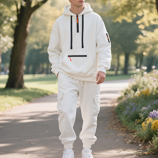 Herren nan Urbaner Cargo-Jogginganzug mit Kapuzenhoodie und Reißverschlusstaschen EB