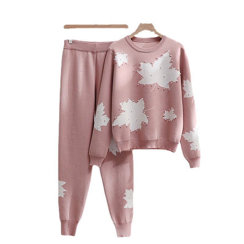 Damen Freizeit-Loungewear-Set mit floralem Design und elastischem Bund EB