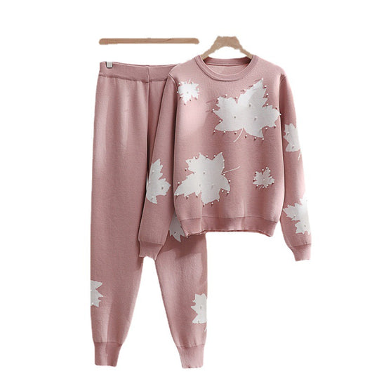 Damen Freizeit-Loungewear-Set mit floralem Design und elastischem Bund EB