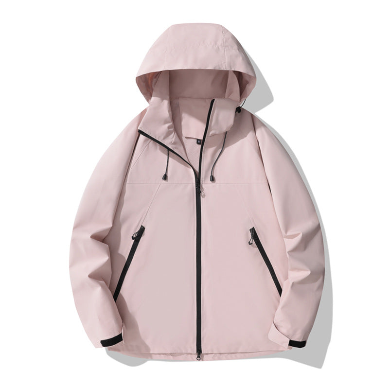Damen wasserabweisende Outdoor-Jacke mit verstellbarem Kapuzenkragen und funktionalen Reißverschlusstaschen EB