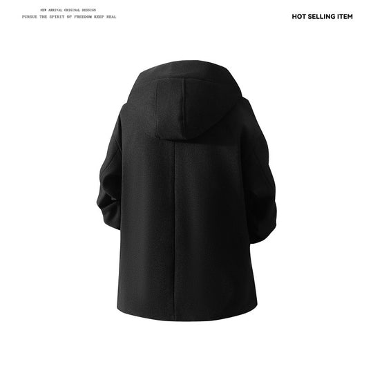 Herren nan Kapuzen-Mantel aus Wollmix mit Oversize-Schnitt und verdeckter Druckknopfleiste EB