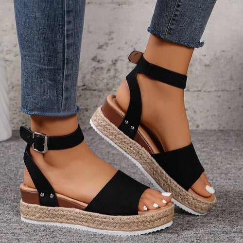 Damen Wedge-Sandaletten mit elegantem Riemen-Design und komfortablem Fußbett EB