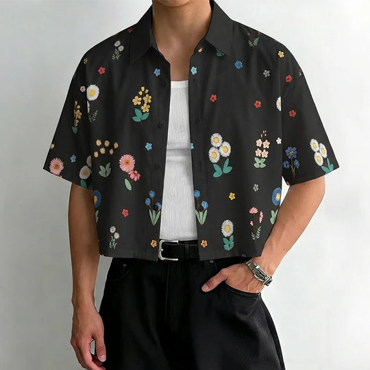 Damen nan kastig geschnittene Kurzarm-Hemdbluse mit floralem Allover-Print, Hemdkragen und kurzem Saum EB