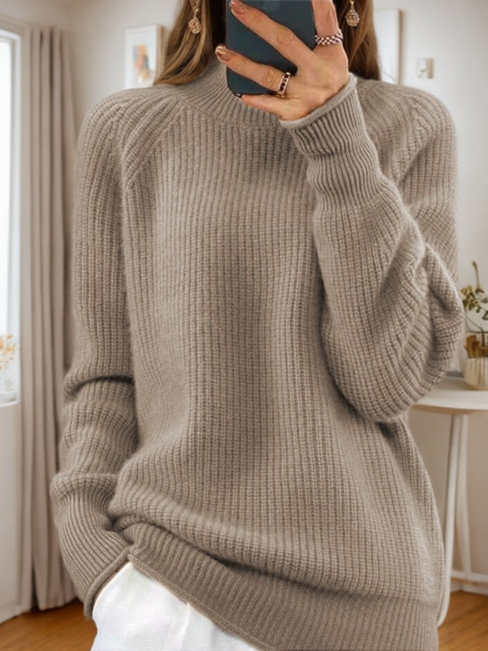 Damen nan kuscheliger Strickpullover mit Stehkragen und Rippstruktur EB