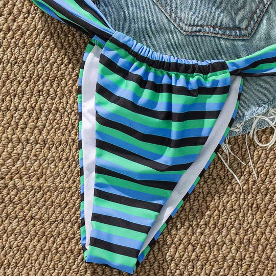 Damen Bikini-Oberteil mit verstellbaren Trägern und modernem Streifendesign EB