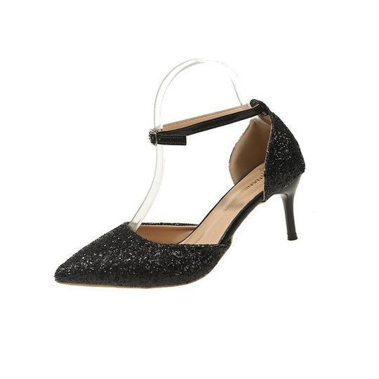 Damen elegante Spitzen High Heels mit transparentem Riemen EB