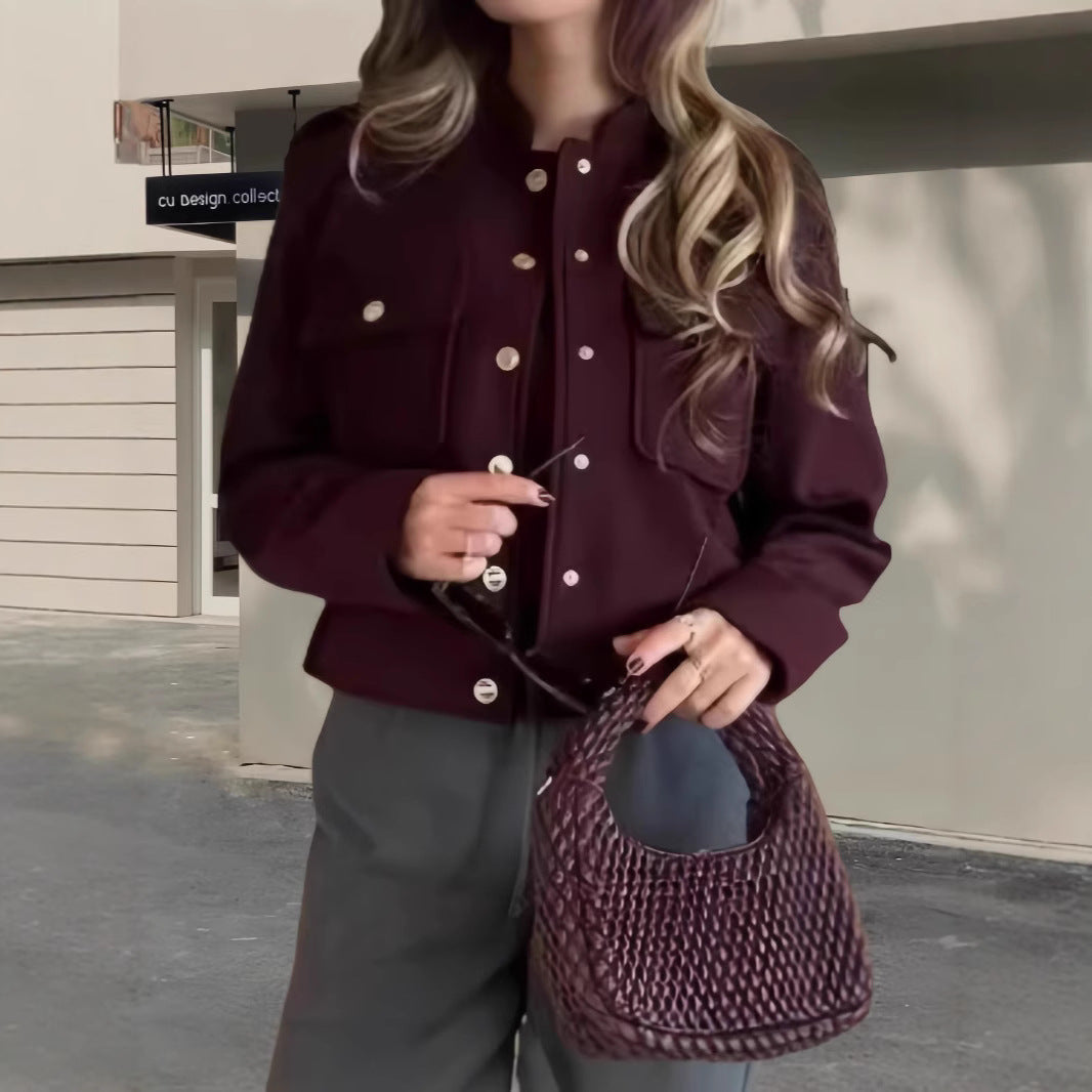 Damen modische Jacke mit praktischen Taschen und Druckknopfverschluss EB