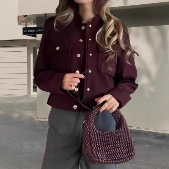 Damen modische Jacke mit praktischen Taschen und Druckknopfverschluss EB