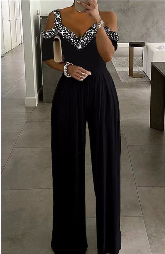 Eleganter Damen Jumpsuit mit Schulterfreiem Schnitt & Glitzerndem Dekolleté für Party & Events | EB