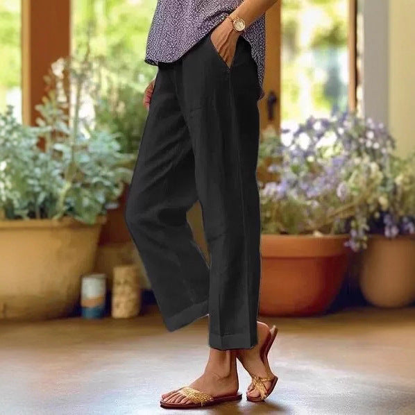 Damen Leinenhose mit weitem Schnitt und praktischen Taschen EB