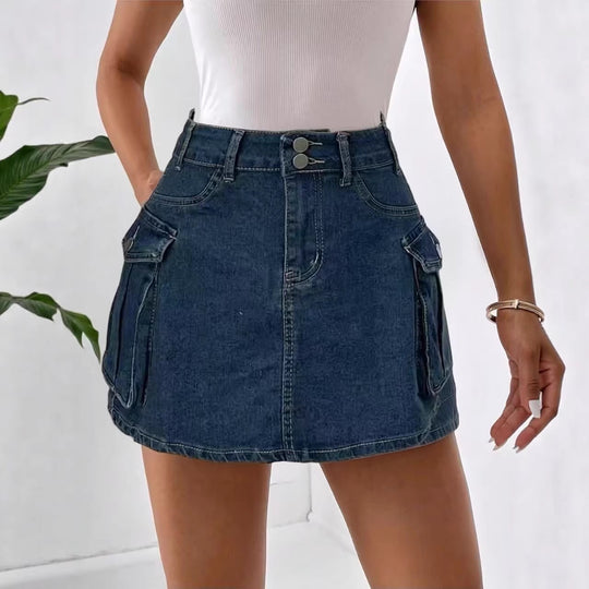 Damen Denim-Minirock mit aufgesetzten Taschen und modernen Details EB