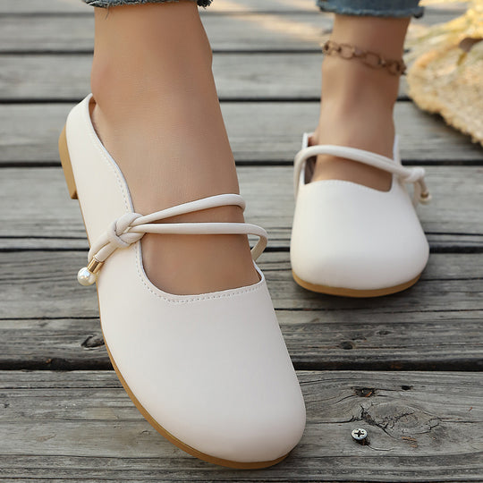 Damen Elegante und bequeme Ballerinas mit dekorativem Knoten und Perlendetail EB