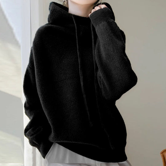 Damen Kuscheliger Rollkragen‑Hoodie aus Feinstrick mit Kordelzug und gerippten Bündchen EB