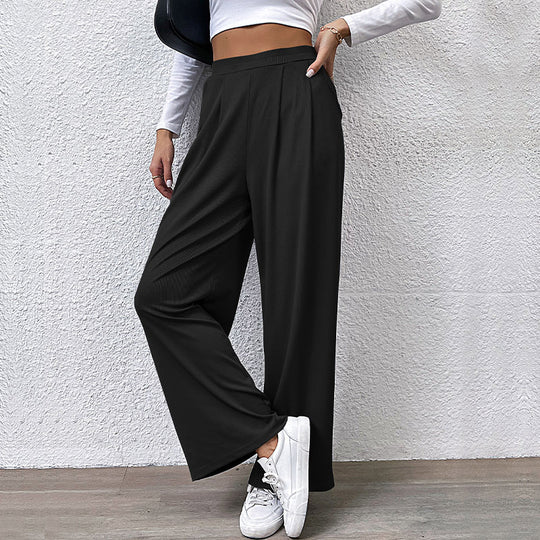 Damen Weite High‑Waist Stoffhose mit Bundfalten und Palazzo‑Silhouette EB