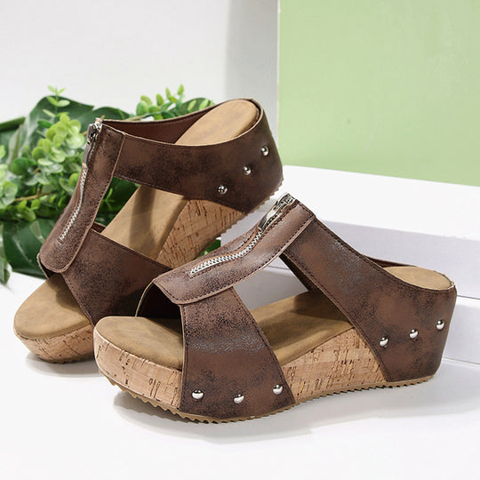 Damen Keil-Sandalen mit dekorativem Riemendesign und komfortablem Fußbett EB