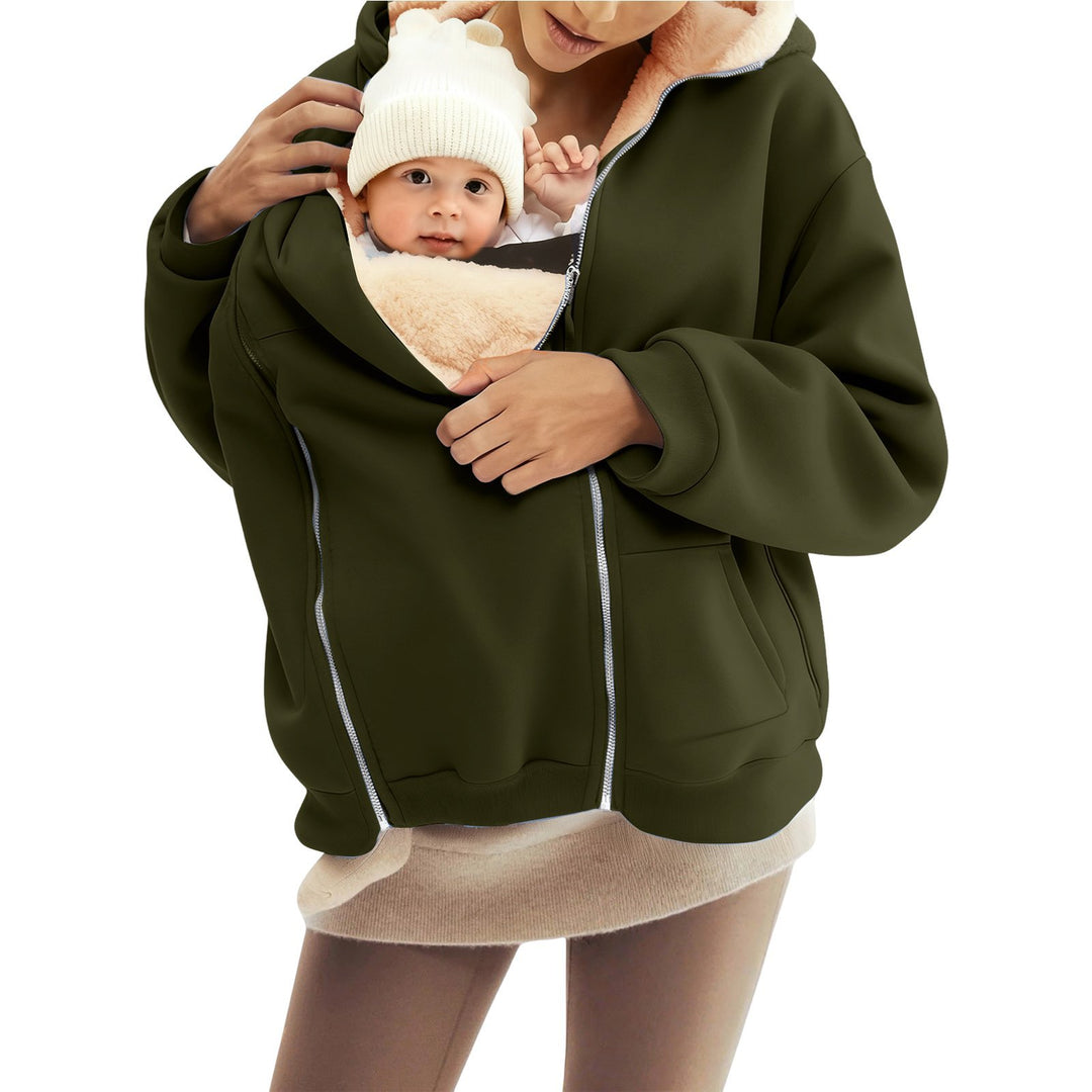 Damen nan Babytrage-Hoodie mit Teddyfutter und Zweiwege-Reißverschluss EB