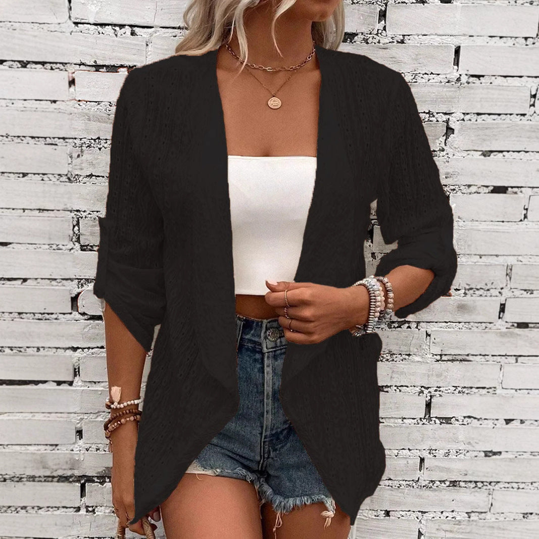 Damen Leichte Strickjacke mit asymmetrischem Schnitt und 3/4-Ärmeln EB