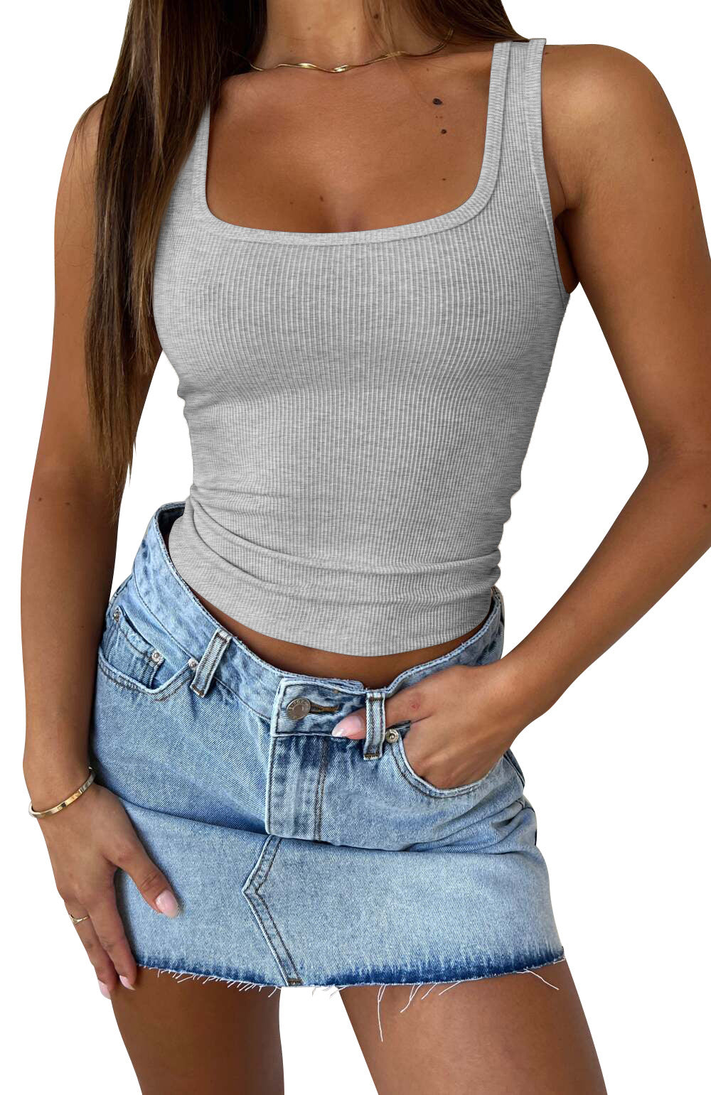 Damen figurbetontes Ripp-Top mit Quadrat-Ausschnitt EB