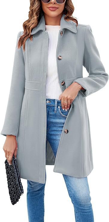 Damen klassischer Wollmantel mit modischem Schnitt und funktionalen Details EB