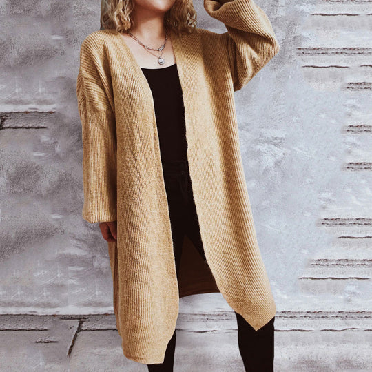 Damen lässiger Strickcardigan mit lässigen Oversize-Ärmeln und offenem Schnitt EB