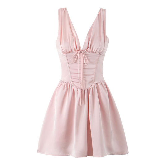 Damen figurbetontes Cocktailkleid mit V-Ausschnitt und Rüschendetails EB