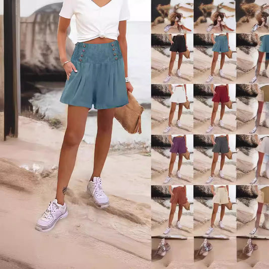 Damen elegante Shorts mit hohem Bund und Knopfdetail EB