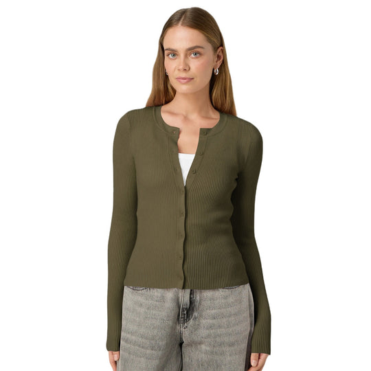 Damen figurbetonte Strickjacke mit Knopfleiste und langen Ärmeln EB