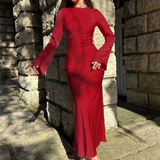 Damen elegantes Maxikleid mit weitem Schnitt und eleganten Ärmeln EB