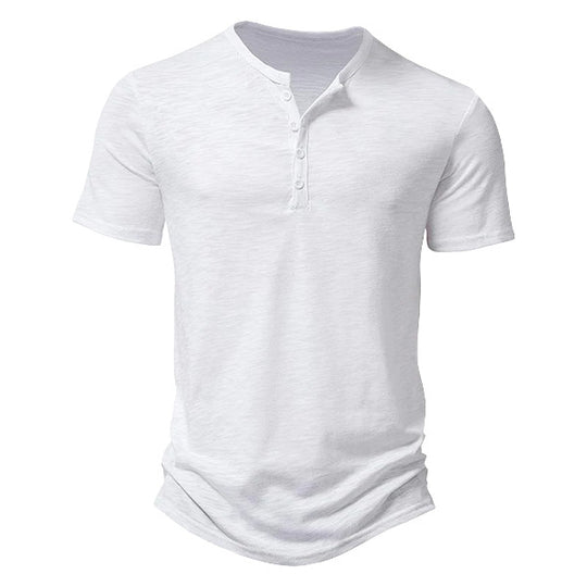 Herren Kurzarm Henley-Shirt mit dekorativen Knöpfen und atmungsaktiver Struktur EB