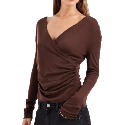 Damen Figurbetontes Wickelshirt mit V-Ausschnitt und Raffung EB