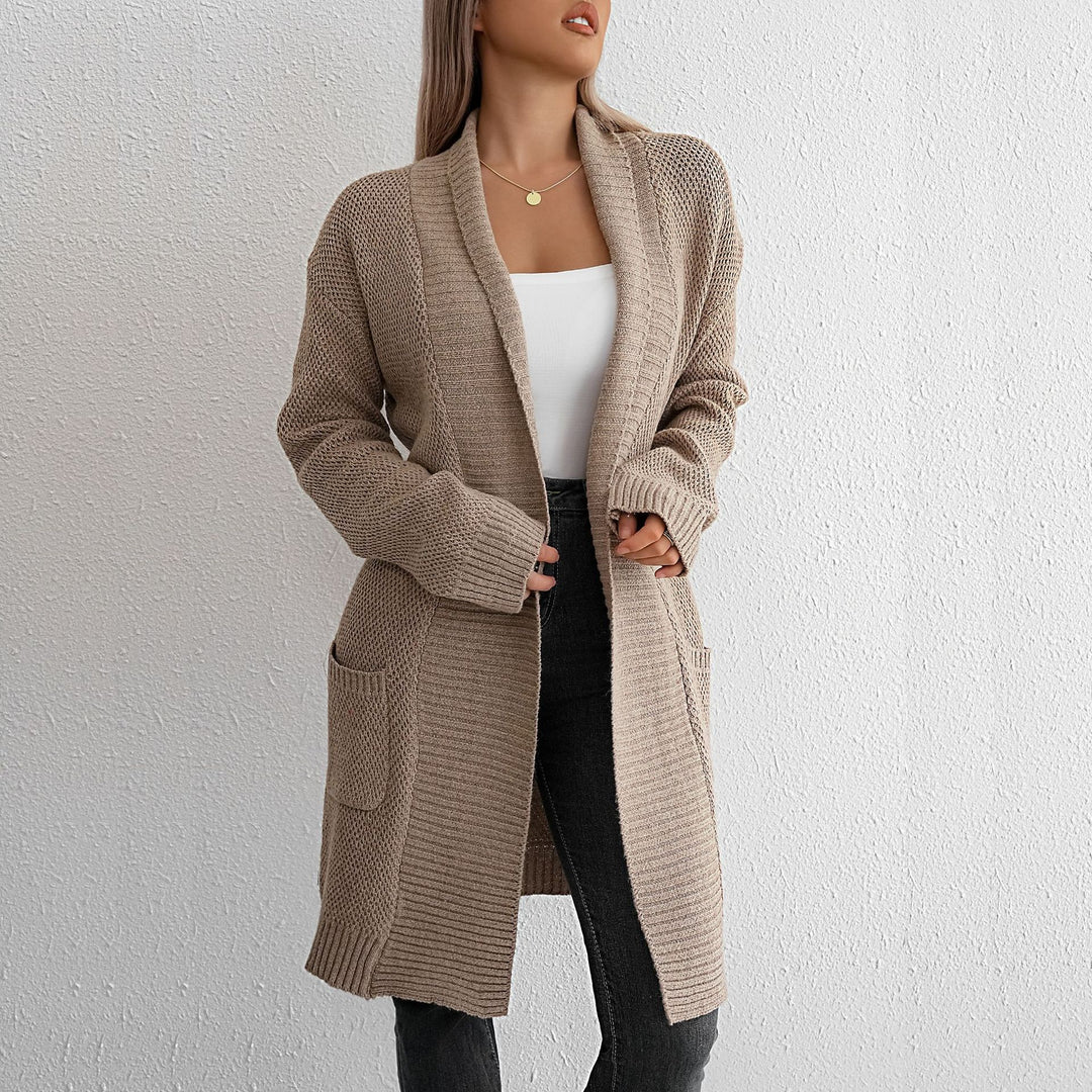 Damen Grobstrick-Cardigan mit offener Front und modischem Strickdesign EB