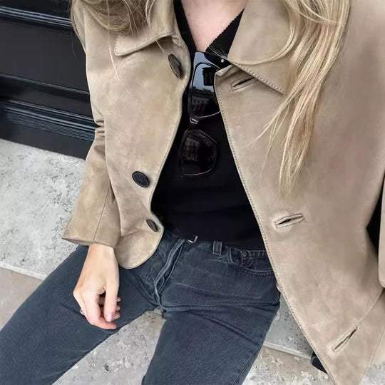 Damen Kunstleder Jacke mit strukturiertem Design EB
