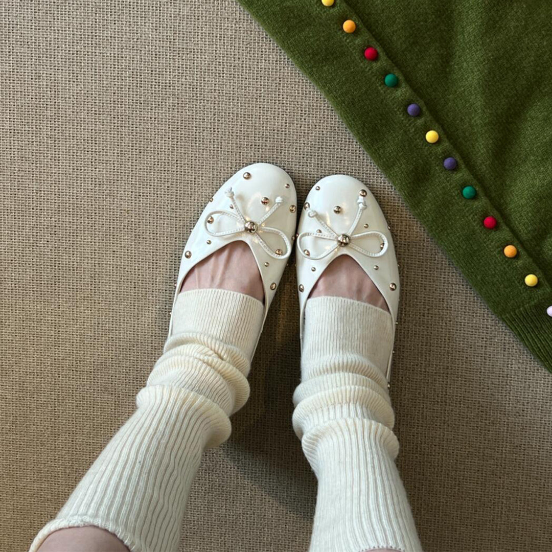 Damen Ballerinas mit modischem Schleifendesign und dekorativem Perlenbesatz EB