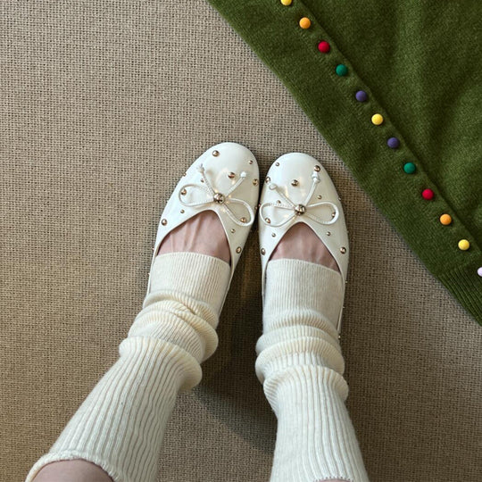 Damen Ballerinas mit modischem Schleifendesign und dekorativem Perlenbesatz EB