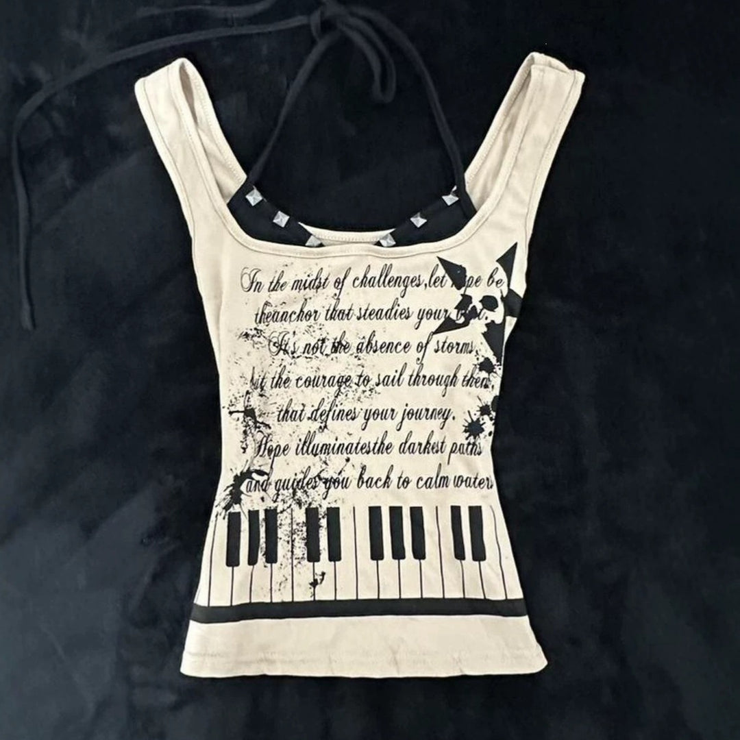 Damen musikalisches Graphic-Tanktop mit einzigartigem Schnitt EB
