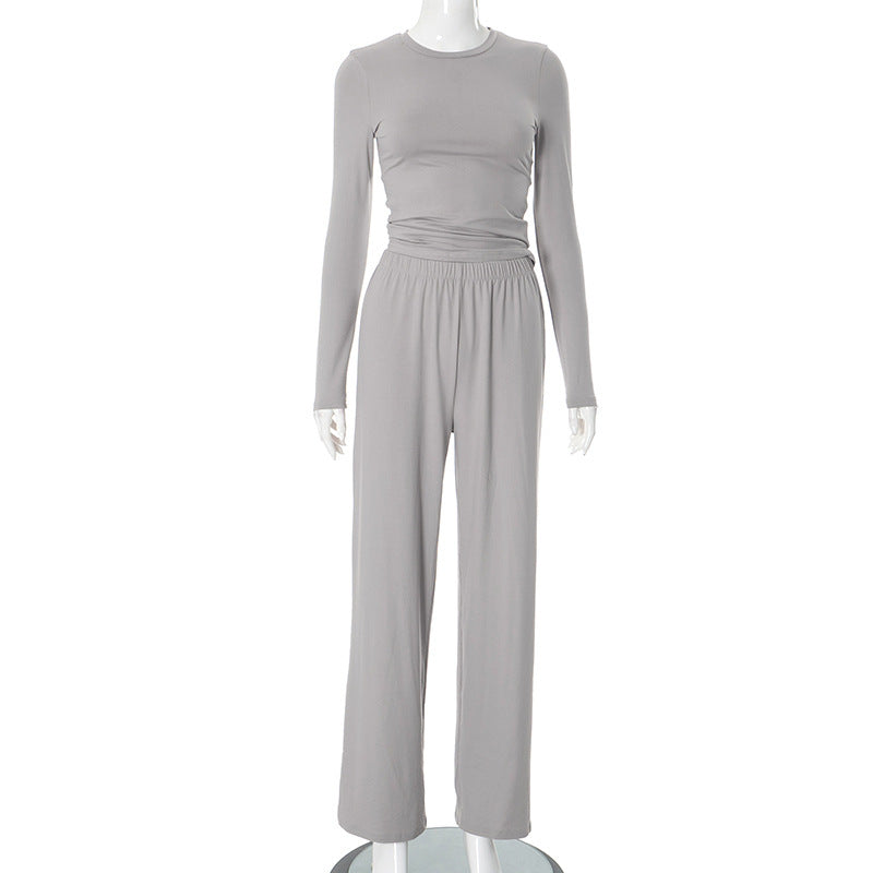 Damen lässiges Lounge-Set mit kurzem Oberteil und weit geschnittenen Hosen EB
