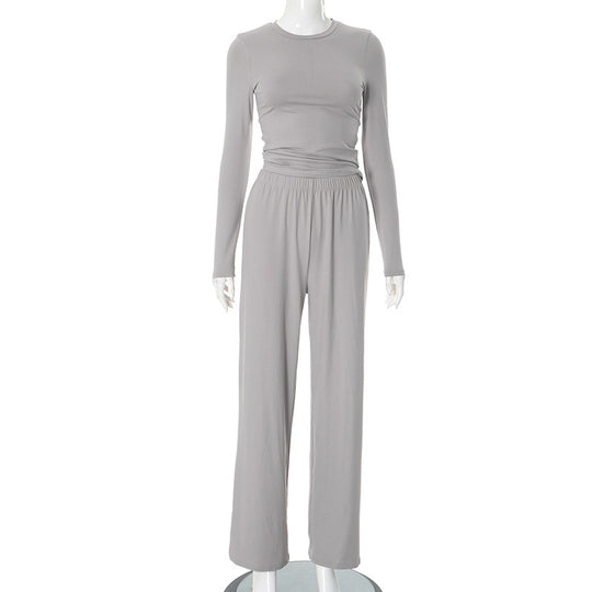 Damen lässiges Lounge-Set mit kurzem Oberteil und weit geschnittenen Hosen EB