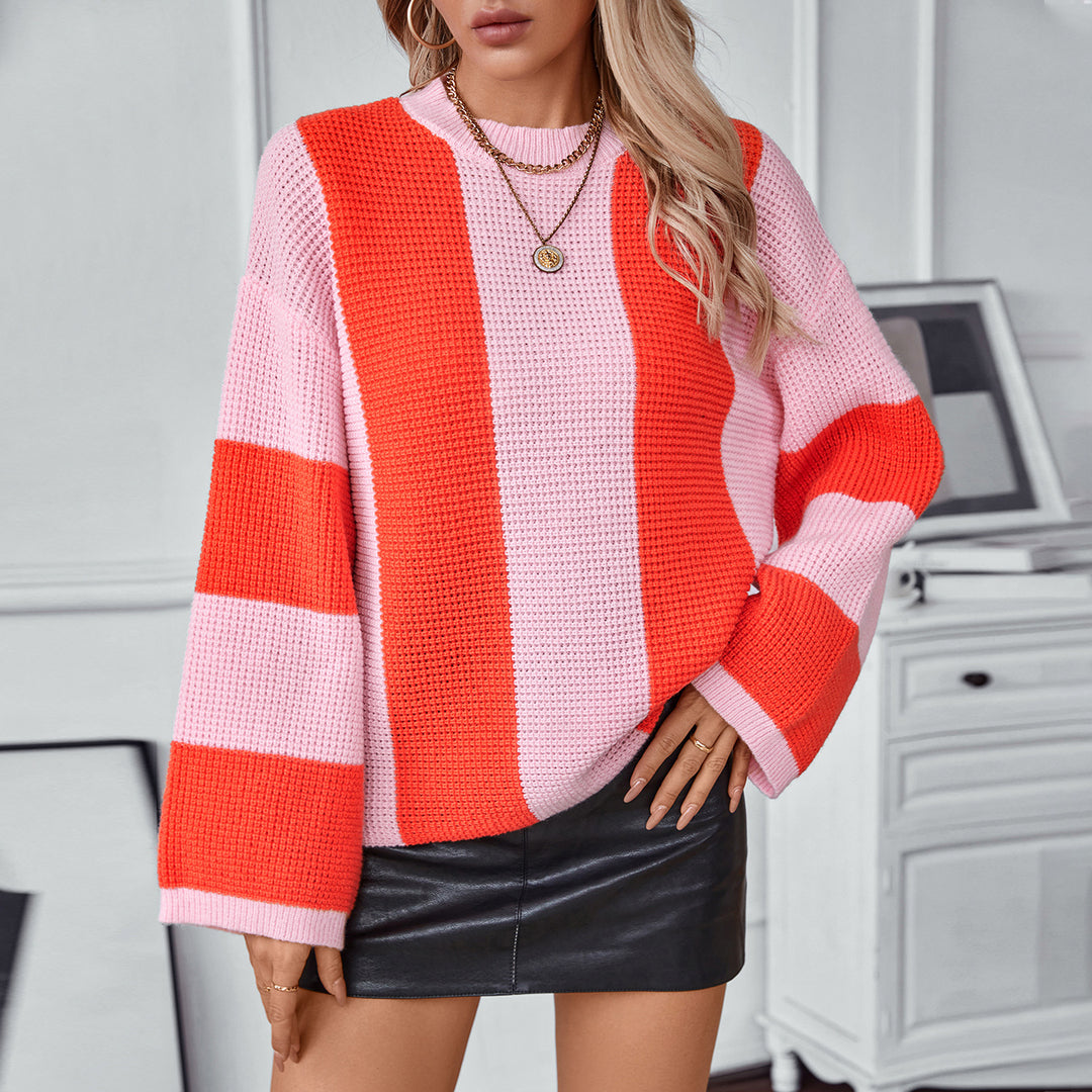 Damen Strickpullover mit innovativem Blockstreifen-Design und lässigem Schnitt EB