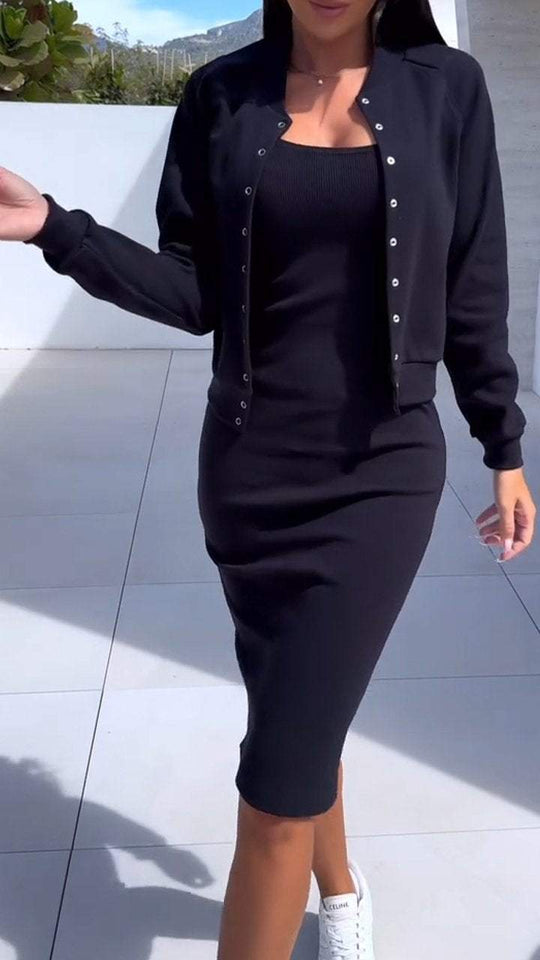 Damen modischer Sweatkleid und Jacke Set EB