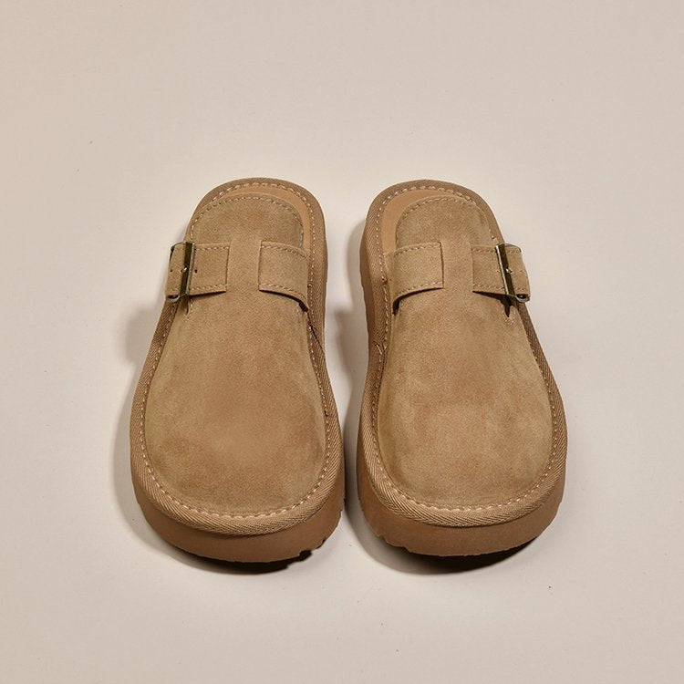 Damen bequeme Clogs aus weichem Wildleder mit modischem Schnallenverschluss EB
