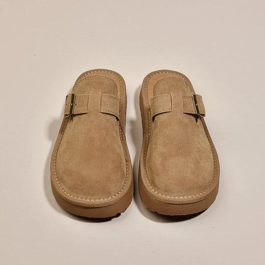 Damen bequeme Clogs aus weichem Wildleder mit modischem Schnallenverschluss EB